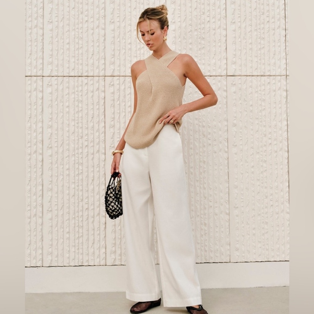 Commense Halter Cross-Over Collar Tank Top in Khaki - Picture 4 of 8